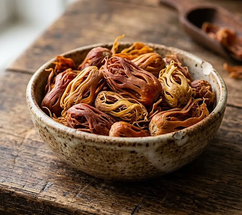 A bowl of mace (javitri) blades