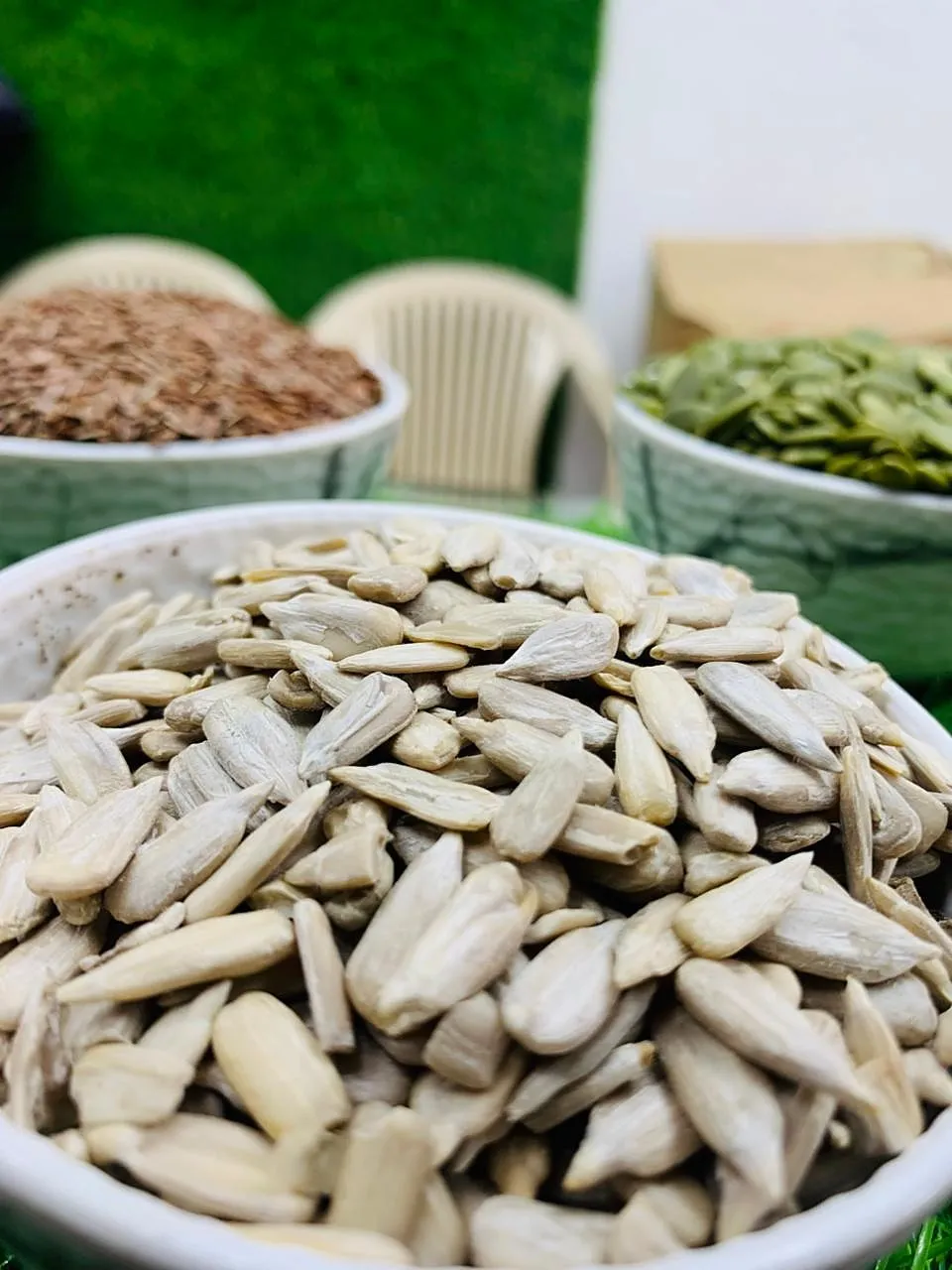 A bowl of shelled sunflower seeds